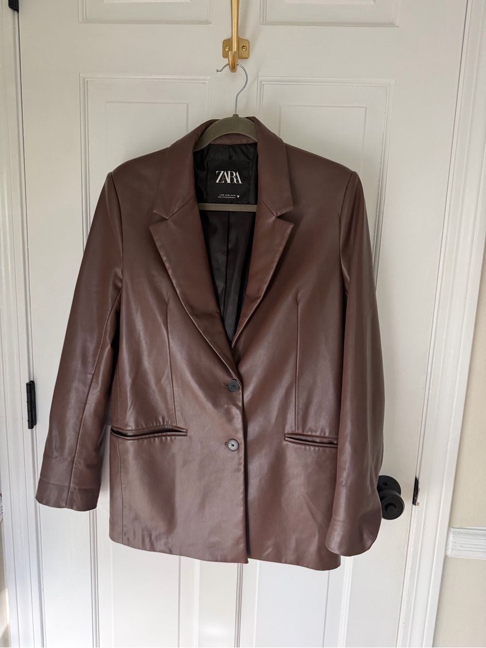 ZARA Chocolate Brown Faux Leather Blazer